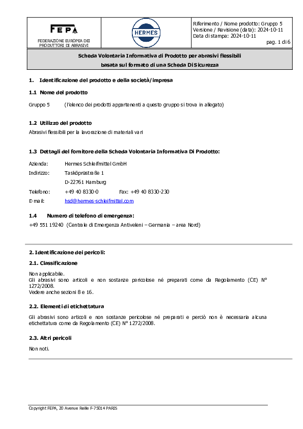 PDF Voluntary Product Information, Group 5, Italian